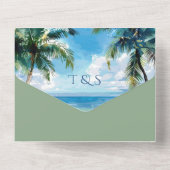 Tropische Palmboom Strand QR Code Oceaan Locatie All In One Uitnodiging (Achterkant)