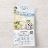 Tropische Palmboom Strand QR Code Oceaan Locatie All In One Uitnodiging (Binnen)