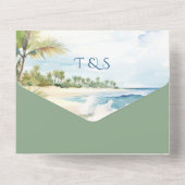 Tropische Palmboom Strand QR Code Oceaan Locatie All In One Uitnodiging (Achterkant)