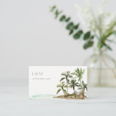 Tropische palmboom strand zand monogram bruiloft plaatskaartje (Staand voorkant)