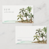 Tropische palmboom strand zand monogram bruiloft plaatskaartje (Voorkant / Achterkant)