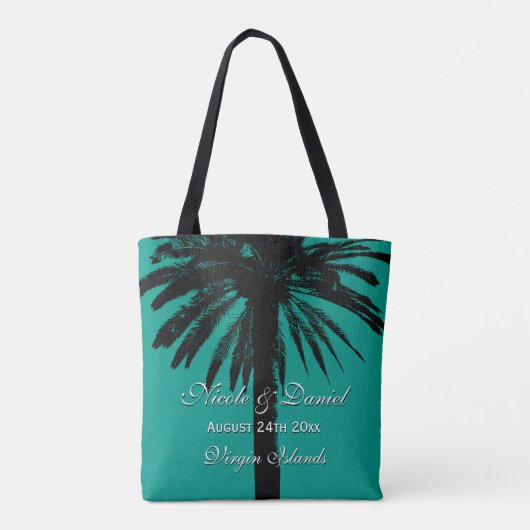 Tropische palmboom strandbruiloft bestemmingsbrij tote bag (Achterkant)