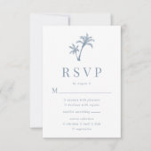 Tropische palmboom Stusty Blue Beach Wedding RSVP Kaartje (Voorkant)