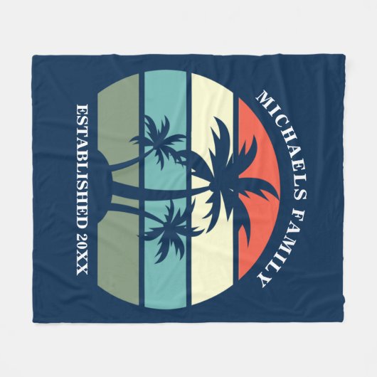 Tropische palmboom Sunset Custom Blue Beach House Fleece Deken (Voorkant (Horizontaal))