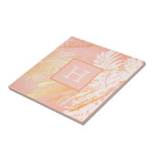 Tropische palmboom verlaat koraal roos goudmonogra tegeltje (Zijkant)