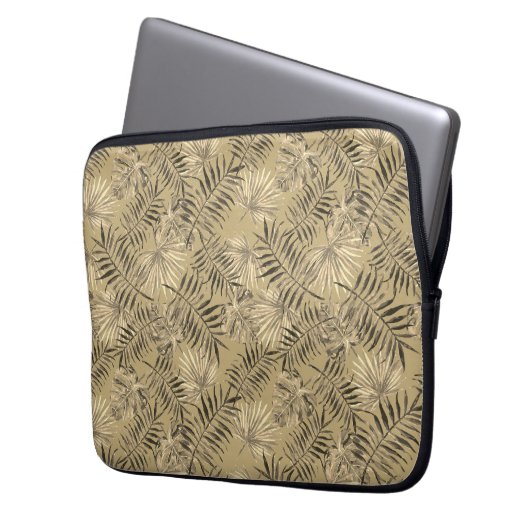 Tropische palmboom verlaat patroongoud laptop sleeve (Voorkant Links)