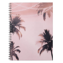 Tropische Palmboom Verlichting Roze Strand Strandt Notitieboek