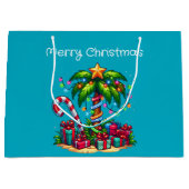 Tropische palmboom vrolijk kerstfeest groot cadeauzakje (Voorkant)