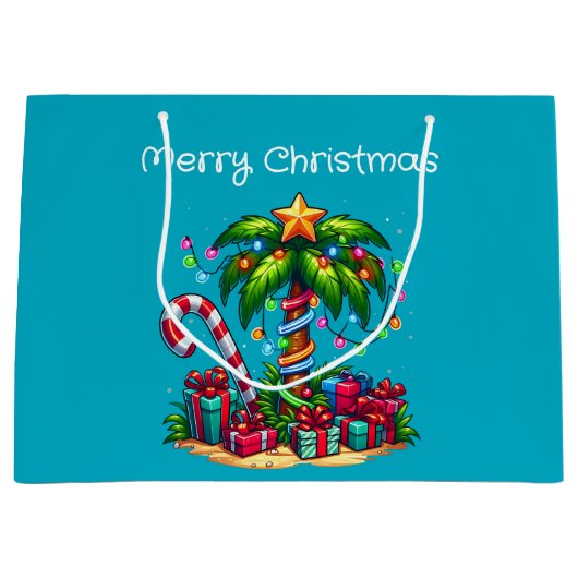 Tropische palmboom vrolijk kerstfeest groot cadeauzakje (Voorkant)