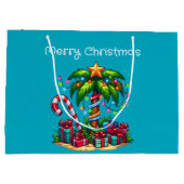 Tropische palmboom vrolijk kerstfeest groot cadeauzakje (Achterkant)