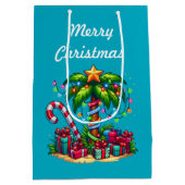 Tropische palmboom vrolijk kerstfeest medium cadeauzakje (Achterkant)