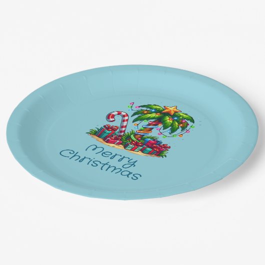 Tropische palmboom vrolijk kerstfeest papieren bordje (Gekanteld)