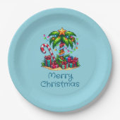 Tropische palmboom vrolijk kerstfeest papieren bordje (Voorkant)