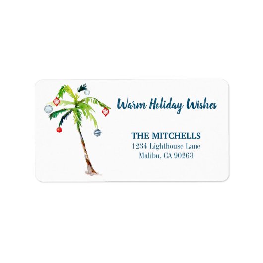 Tropische palmboom Warm Holiday Return Address Etiket (Voorkant)