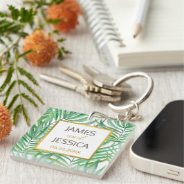 Tropische palmboom Weddenschap voor acrylplein Sleutelhanger