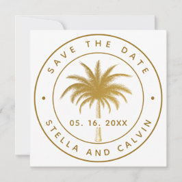 Tropische palmboom Weduwfoto Gold Save The Date