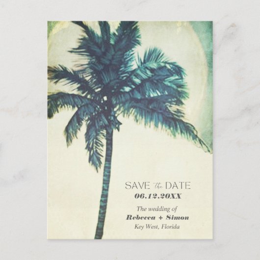 Tropische palmboom - westbruiloft sparen de datum aankondigingskaart (Voorkant)