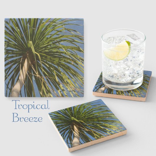 Tropische palmboom Windblown Natural Stenen Onderzetter