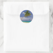 Tropische palmboom Witte zandstrand Ronde Sticker (Tas)