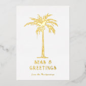 Tropische palmboom Zeeen en Groeten Kerst Folie Feestdagenkaart (Voorkant)