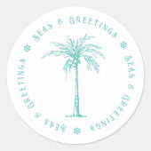 Tropische palmboom Zeeen en Groeten Kerst Ronde Sticker (Voorkant)