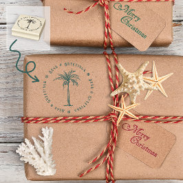 Tropische palmboom Zeeen en Groeten Kerst Rubberstempel