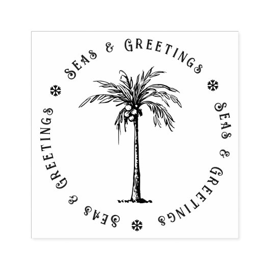 Tropische palmboom Zeeen en Groeten Kerst Rubberstempel (Afrduk)