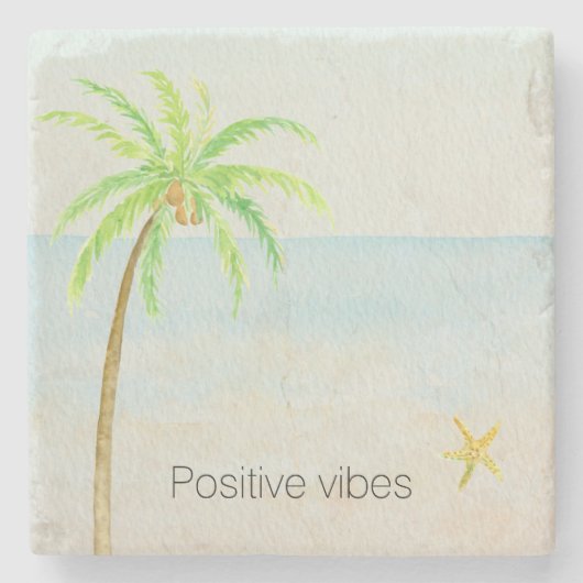 Tropische palmboom — zeestrand stenen onderzetter (Voorkant)