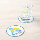 Tropische palmboom zon aangepaste pickleball ronde kartonnen onderzetter (Insitu)