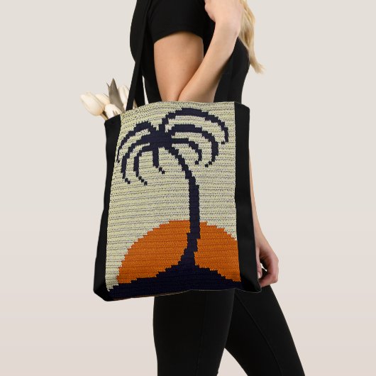 Tropische palmboom - Zonneopartitisan Crochet Prin Tote Bag (Dichtbij)