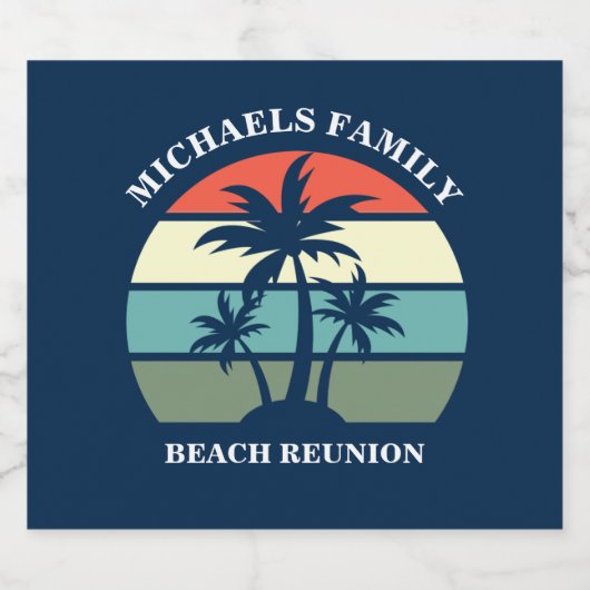 Tropische palmboom - Zonnetijd - Aangepast blauw s Sparkling Wijnetiket (Enkel label)