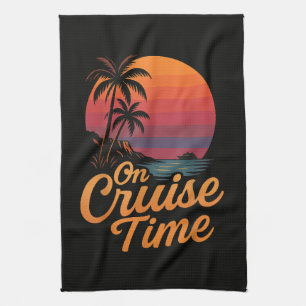 Tropische Palmboom Zonsondergang Cruise Vakantie Theedoek