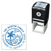 Tropische palmboom zonsondergang familie retour ad  zelfinktende stempel (In situ)