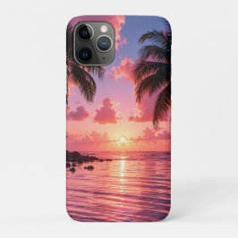 Tropische palmboom zonsondergang roze oceaan stran Case-Mate iPhone case