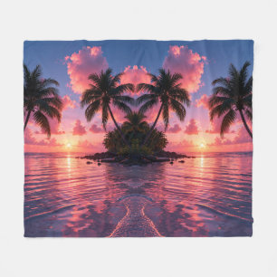 Tropische palmboom zonsondergang roze oceaan stran fleece deken