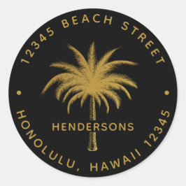 Tropische palmboom - zwart & Gold Return-adres Ronde Sticker