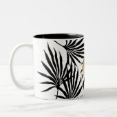 Tropische Palmboom Zwart Wit Goud Monogram Tweekleurige Koffiemok (Links)