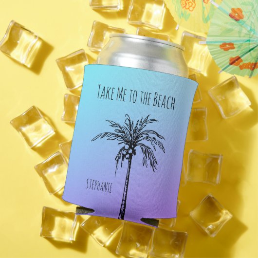 Tropische palmboom - Zwarte Blauw Paars Sky Aangep Blikjeskoeler (Insitu Zomer)