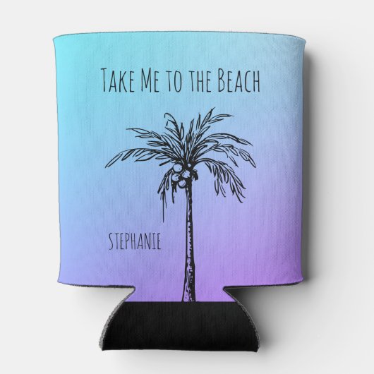 Tropische palmboom - Zwarte Blauw Paars Sky Aangep Blikjeskoeler (Achterkant)