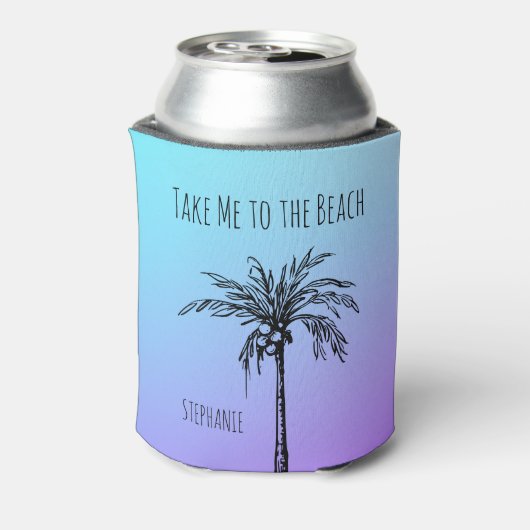 Tropische palmboom - Zwarte Blauw Paars Sky Aangep Blikjeskoeler (Blikje Achterkant)