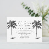Tropische palmboom zwarte en witte bruiloft kaart (Staand voorkant)