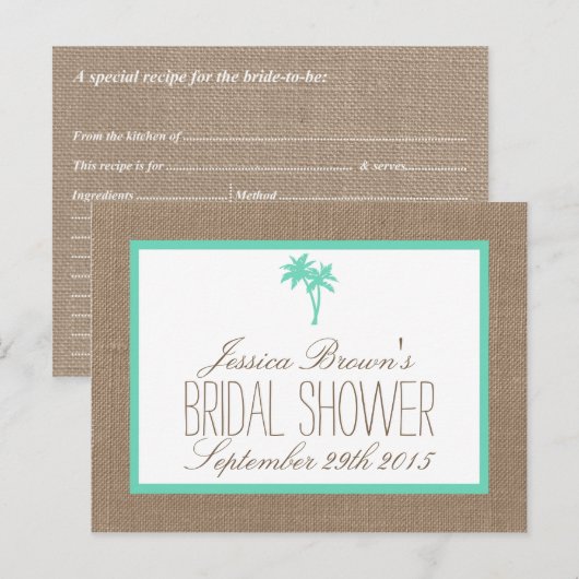 Tropische palmboombedekking Vrijgezellenfeest Reci Uitnodiging Briefkaart (Voorkant / Achterkant)