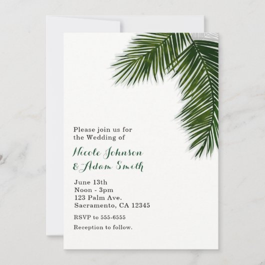 Tropische Palmboomblad Elegante Trouw Uitnodiging (Voorkant)
