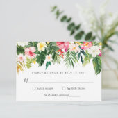 Tropische palmboomblad en bloem RSVP kaart (Staand voorkant)