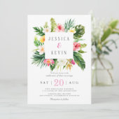 Tropische palmboomblad en bloemstuk Persoonlijk Kaart (Staand voorkant)