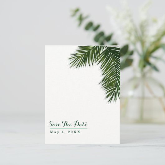 Tropische Palmboomblad Trouwkaart Save the Date Aankondigingskaart (Staand voorkant)