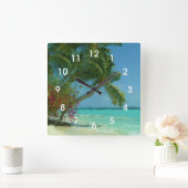 Tropische palmboomkuil voor het verven van de muur vierkante klok (Huis)