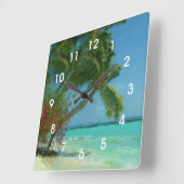 Tropische palmboomkuil voor het verven van de muur vierkante klok (Hoek)