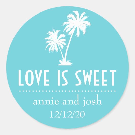 Tropische palmboomliefde is zoet label (turkoois) (Voorkant)
