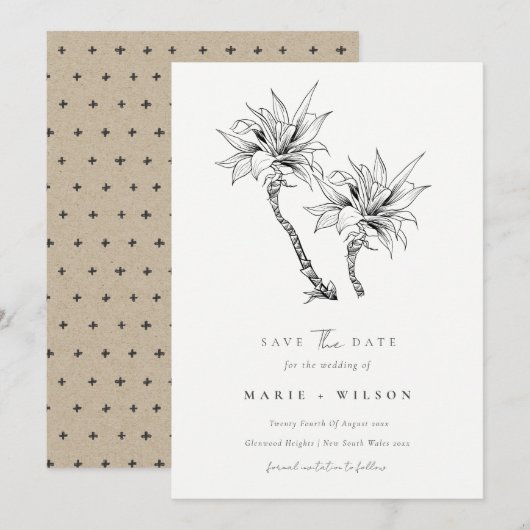 Tropische palmboommarine Kraft redt de datum Kaart (Voorkant / Achterkant)